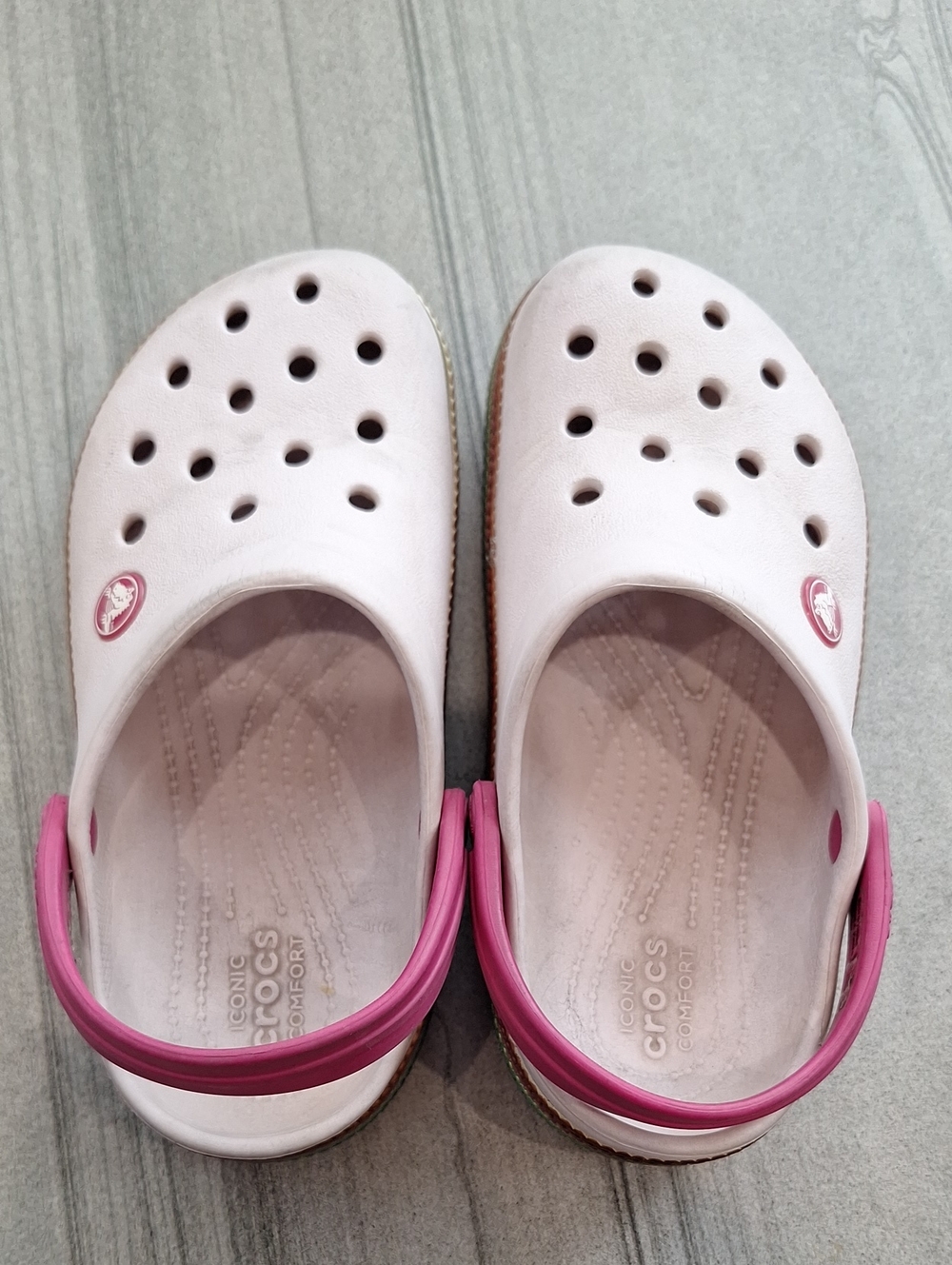 CROCS Kids Classic Clog in Pale Pink with Bright Pink Heel Strap